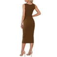 thumbnail image 3 of INSPIRE CHIC Sleeveless Dress for Women's Elegant Square Neck Waisted Ruched Bodycon Evening Party Midi Dresses S Brown, 3 of 6