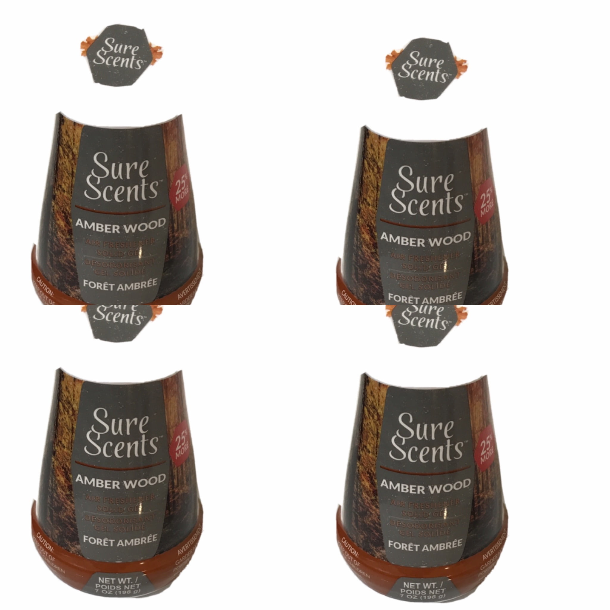 4 Sure Scent Amber Wood Air Freshener Solid Gel 7 oz Each