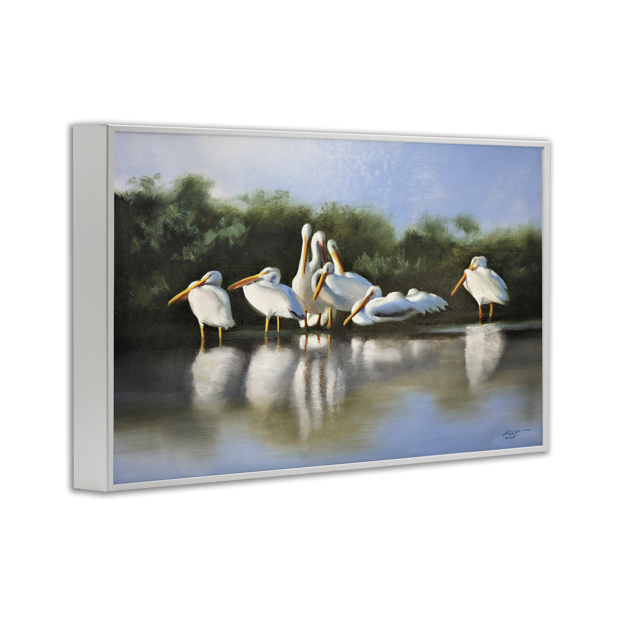 Stupell Industries White Pelicans Flock Animals & Insects Painting White Framed Art Print Wall Art, 18 x 12