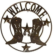 Urbalabs 24" Metal Barn Star Welcome Sign Boots Western Decor Texas Lone Star