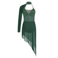 thumbnail image 4 of iixpin Womens One Shoulder Rhinestones Bodysuit Dress Asymmetric Modern Lyrical Dance Costume Dark Green XXL, 4 of 5