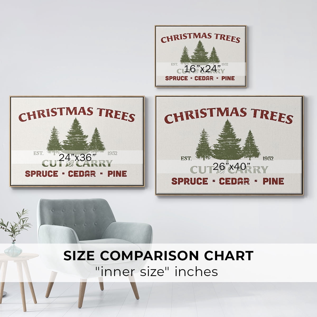 Christmas Farm Sign I - Framed Gallery Wrapped Holiday Canvas - 27 x 41 - Natural Wood Frame