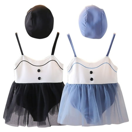 

Gubotare New Girls Cute Sweet Sling Fashion Princess Mesh Dress Swimsuit With Swimming Cap Girl Racing Swimsuit Blue 0-6 Months