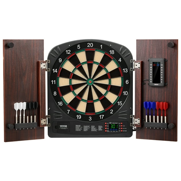 VEVOR Dartboard and Cabinet Set, Ready-to-Play Bundle Dartboard Cabinet Set, Hideaway Cabinet Features Electronic Scoring, Easy Assembly, Complete with All Accessories, Perfect for Cricket Games