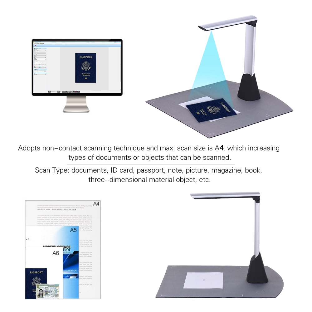 Only English TZUTOGETHER High Definition Scanner Portable,High Speed Document Scanner,8 Million Pixel,with Real Time Projection Video Recording A4 Format,for Web Conferencing,Distance Learning