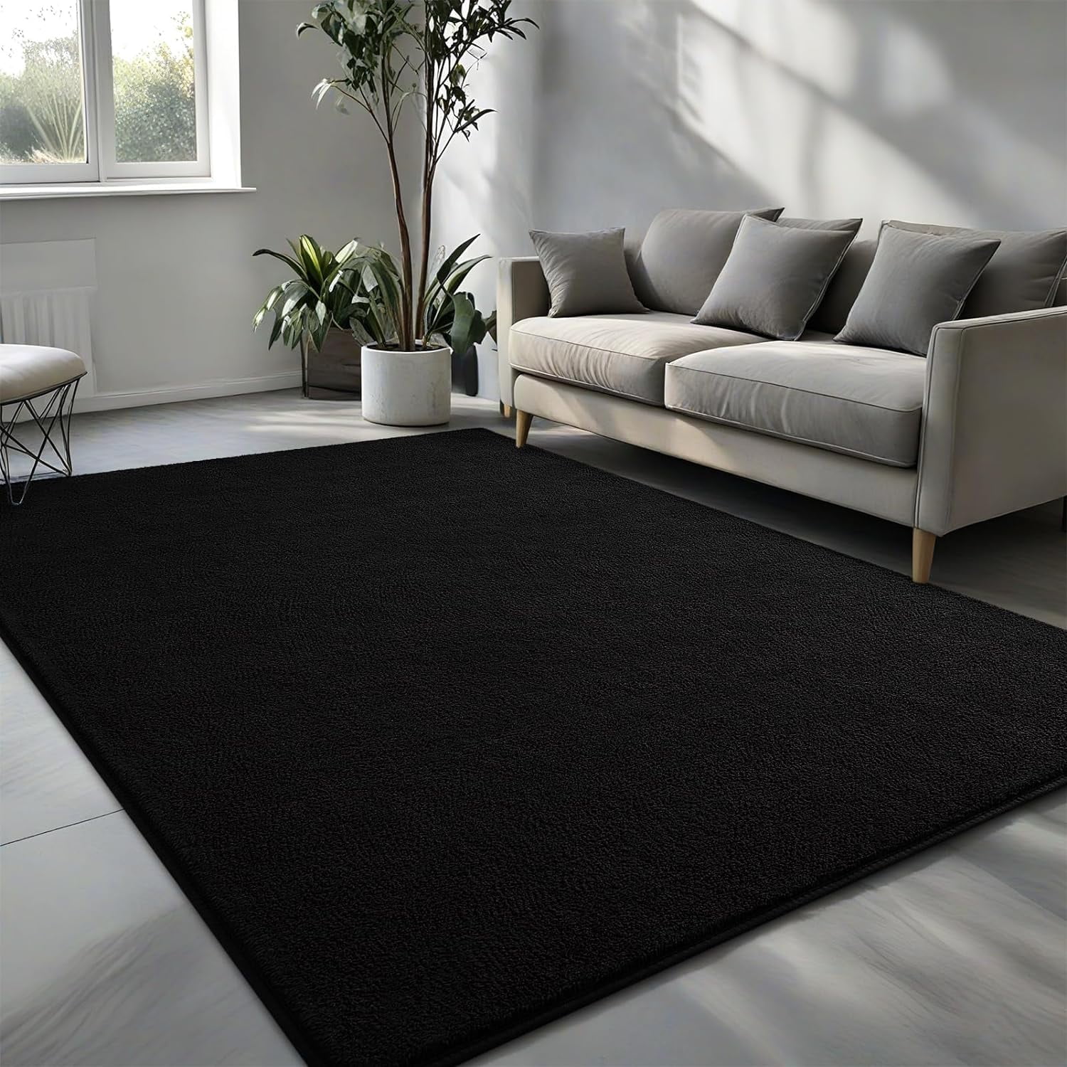 Arogan Soft Low Pile Rug Modern Area Rugs for Bedroom Living Room,Suitable for Boys Girls Teenagers and Adults with Super Soft Touch ,Black ,6' x 9'