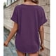 thumbnail image 5 of Bienvenido Verano Top Botón Delantero Manga Corta Cuello En V Transpirable Cómodo Casual Camiseta Púrpura M, 5 of 7