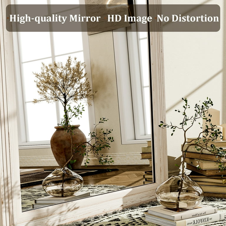 BEAUTYPEAK 36" x 24" Wooden Rectangular Wall Mirror, White photo 4