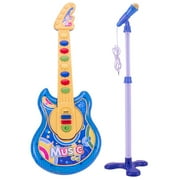 Electric Guitar Kit Toy Play Set with Microphone, Wireless Amp, AUX. Educative Beginner Musical Instrument Set for All Children (Blue)