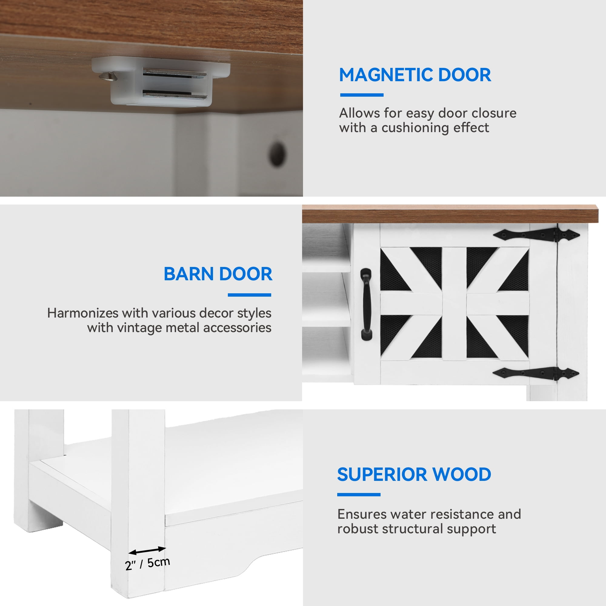 Uforic Farmhouse Buffet Table Kitchen Cabinet, Buffet Cabinet Sideboard Storage Cabinet, White