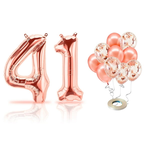 PARIS PRODUCTS - 41st Birthday Rose Gold Balloons & Number 41 Mylar Balloon, 41st Birthday Party Decor, 41st Birthday Decorations for Women, 41st Birthday Decorations Women 41
