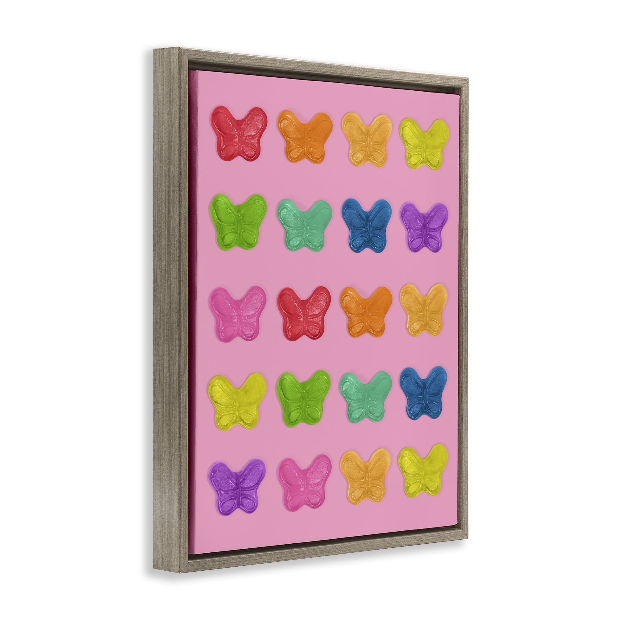 Stupell Industries Colorful Butterflies on Pink Brown Framed Floater Canvas Wall Art, design by LISH Creative