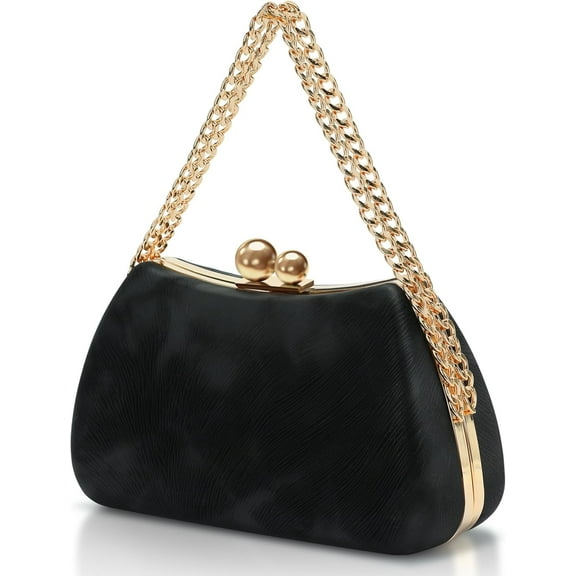 Women's Kiss Lock Bag Vintage Clutch Purse for Women Wedding Party Evening Bags Soft PU Formal Kisslock Handbags