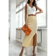 thumbnail image 4 of High Waist Contrast Side Button Slit Skirt for Women Mid-Calf Length Yellow Large, 4 of 5