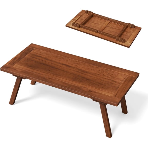 Yueqing Outdoor Rectangle Folding Coffee Table Natural Poplar Wood No Assembly Required Natural Finish for Patio Balcony Porch Living Room