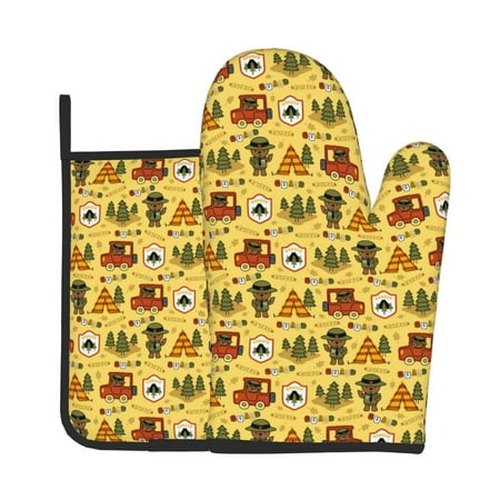 

KLL Car Tent Trees Pattern Oven Mitts and Pot Holders 2pcs Sets for Kitchen Oven Mitt Heat Resistant 536°F Oven Gloves for Kitchen Cooking and Baking