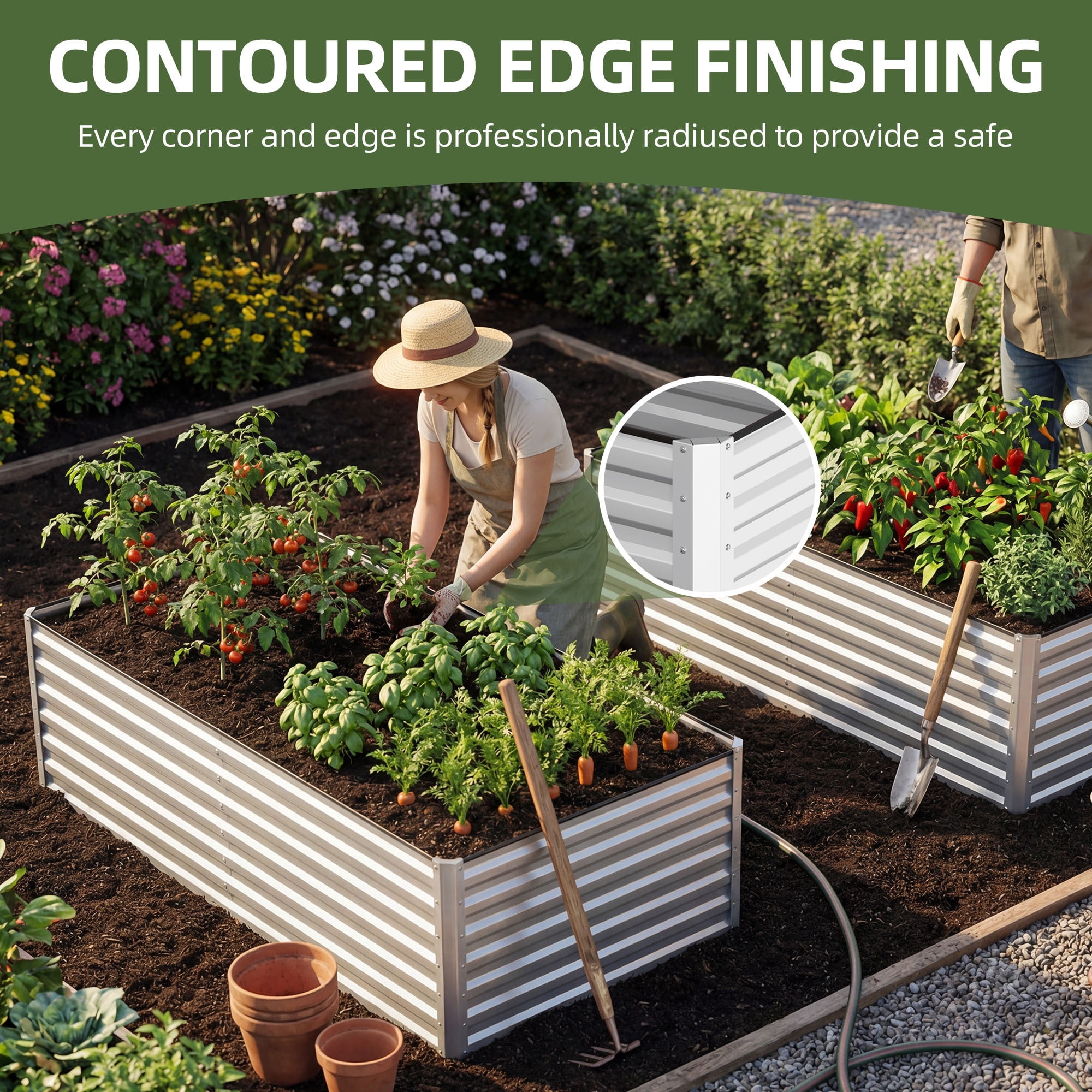 Uforic 8x4x2ft 2pcs Raised Garden Bed Kit, Galvanized Metal Planter with Gloves & Ground Nails, Silver