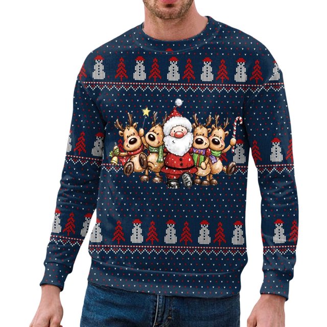 OJinShaWanO Chandail à Capuche Graphique pour Hommes Automne et Hiver Décontracté Imprimé de Noël Chandail Col Rond