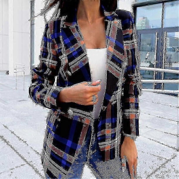 26-27 Ladies Long Sleeve Cardigan Blazers Buttons Office Outwear Lapel Casual Work Blazer Business Jackets