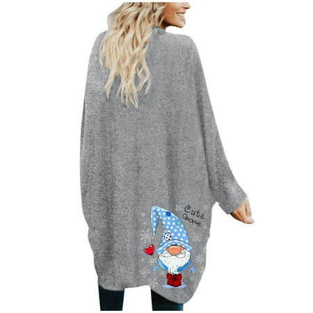 

Randolph Women s Christmas Print Cardigan Women s Solid Color Long Sleeve Christmas Cardigan Pure Mid-length Cardigan