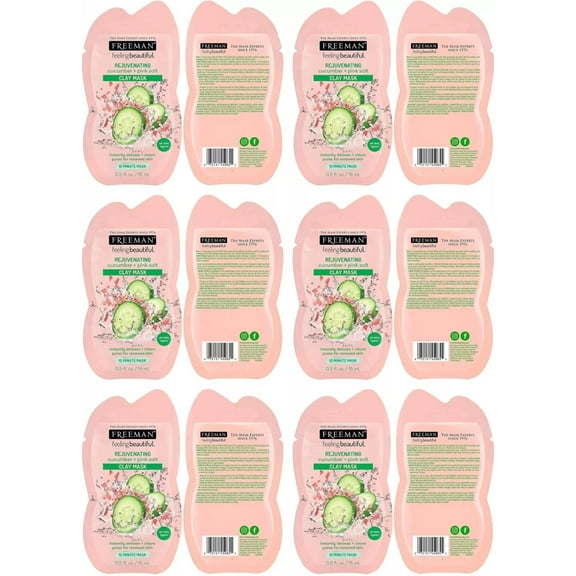Freeman Feeling Beautiful Rejuvenating Clay Mask, Cucumber Pink Salt, 0.5 fl oz Pack of 6