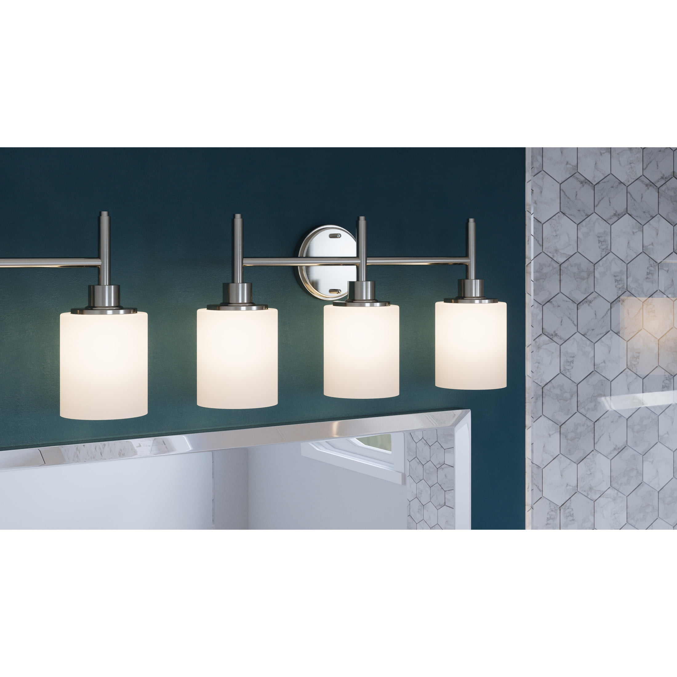 Design House Aubrey 3-Light Bathroom Light Fixtures in Satin Nickel - Dimmable Vanity Lights with Frosted Glass
