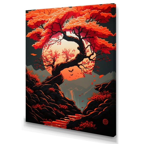 Designart Orange Cherry Blossum Tree Canvas Wall Art
