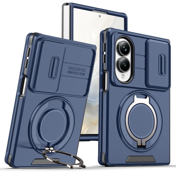 ShellTech Case for Samsung Galaxy Z Fold8 ,Shockproof TPU PC Ring Holder Kickstand Case Slide Lens Cover, Blue