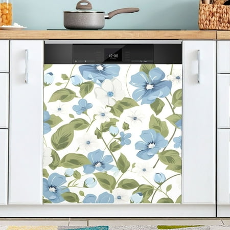 

Ryvnso Blue Blooming Flower Dishwasher Magnetic Refrigerator Magnet Cover Kitchen Home Decorative 23 x26