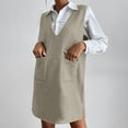 thumbnail image 5 of Cavosen Mini Dresses for Women Gray Sleeveless Jumper Dress Short Fashion Side Slit Overall Dress Plain Woolen Casual Dress V-Neck Dress with Pocket Trendy Clothes Khaki M, 5 of 8
