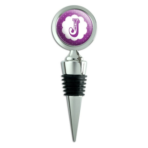 Letter J Initial Flower Purple Wine Bottle Stopper