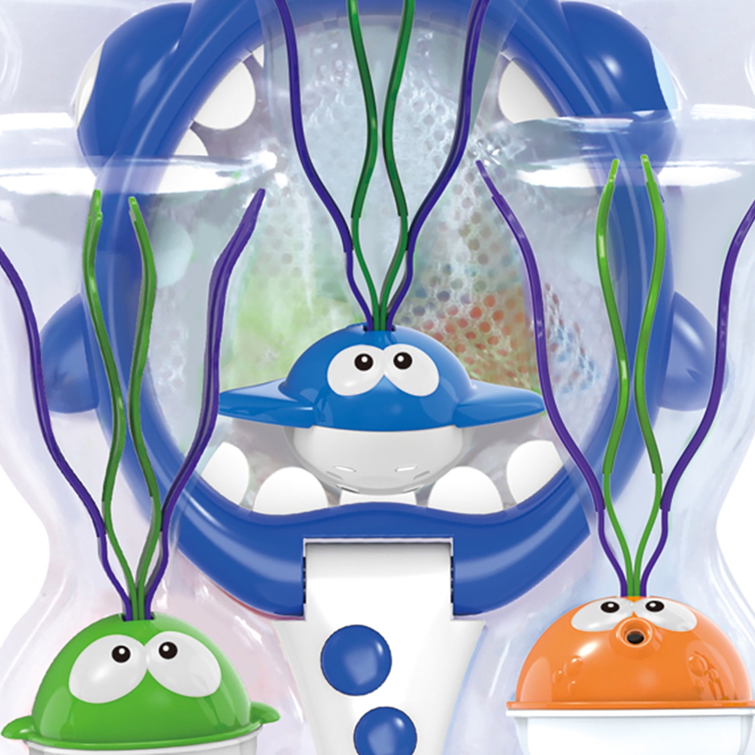 Scooba Duck: Net The Fish Water Game - 4pc Bath & Pool Toy, Shark-Themed Catch Net, 3 Adorable Fish Friends, 2-Way Play: Basketball & Fishing, Kids 3+