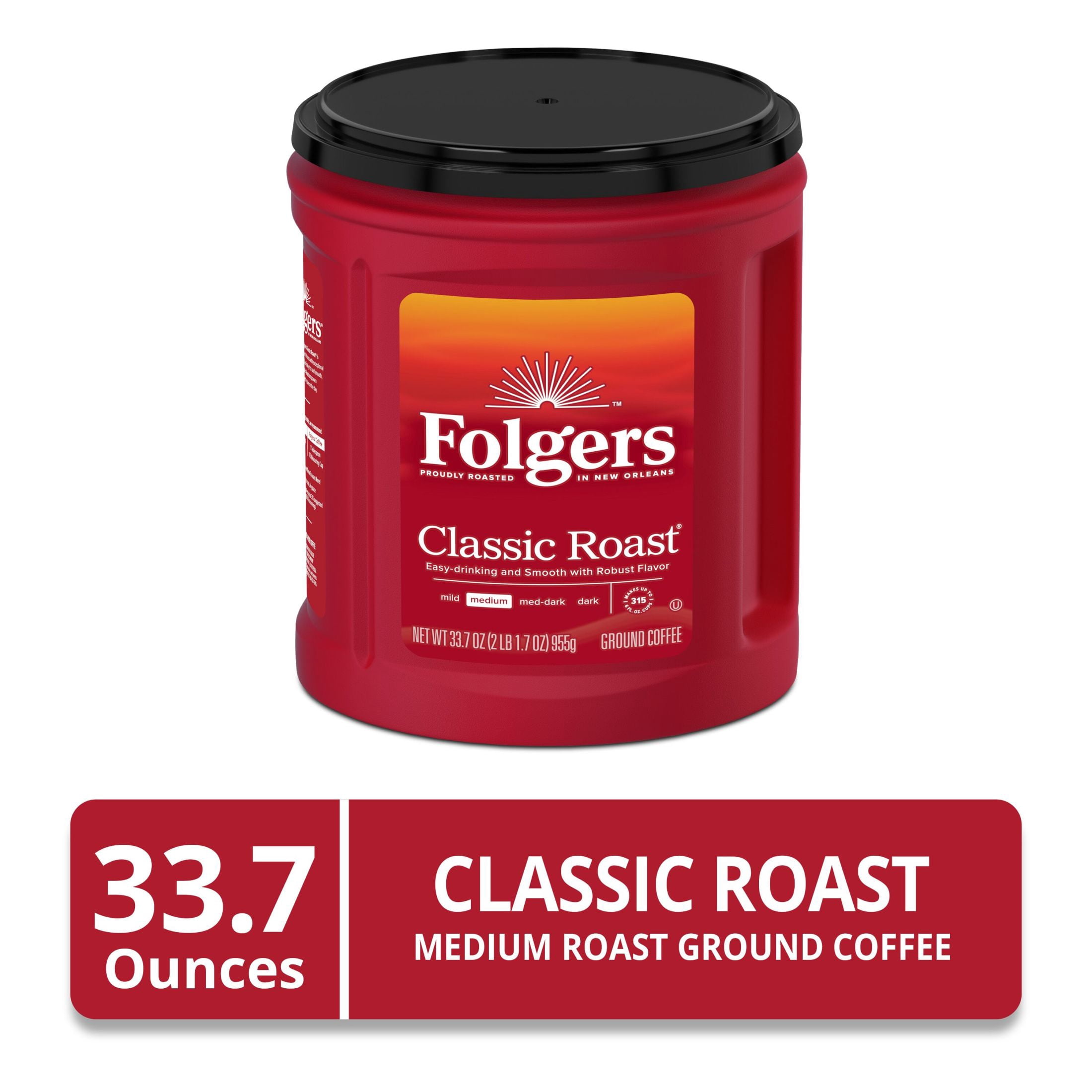 Folgers Classic Roast Ground Coffee, Medium Roast, 33.7 oz Canister