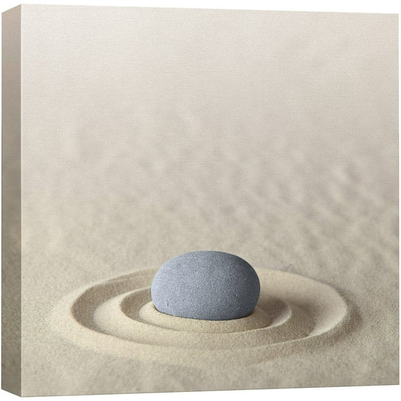 wall26 Canvas Print Wall Art Gray Meditation Stone in Tan Zen Garden Floral Nature Digital Art Modern Art Rustic Scenic Relax/Calm Colorful for Living Room, Bedroom, Office - 24"x24"
