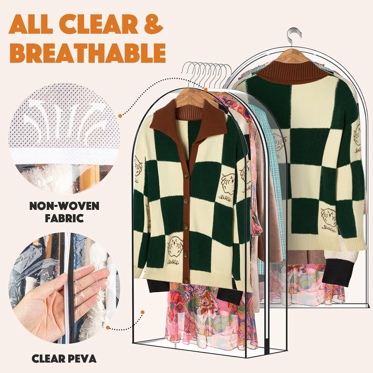 GoXteam 4 Packs 40" Clear Garment Bags for Hanging Clothes, 10" Gusseted Garment Bags for Closet Storage,Clean and tidy Plastic Garment Bags Covers for Coats, Dresses, Jackets