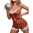 thumbnail image 4 of DYMADE Women Summer Pajama Set 2Pcs Sets Lace V-Neck Cami Tank Tops Shorts Loungewear Sets Sleepwear, 4 of 5