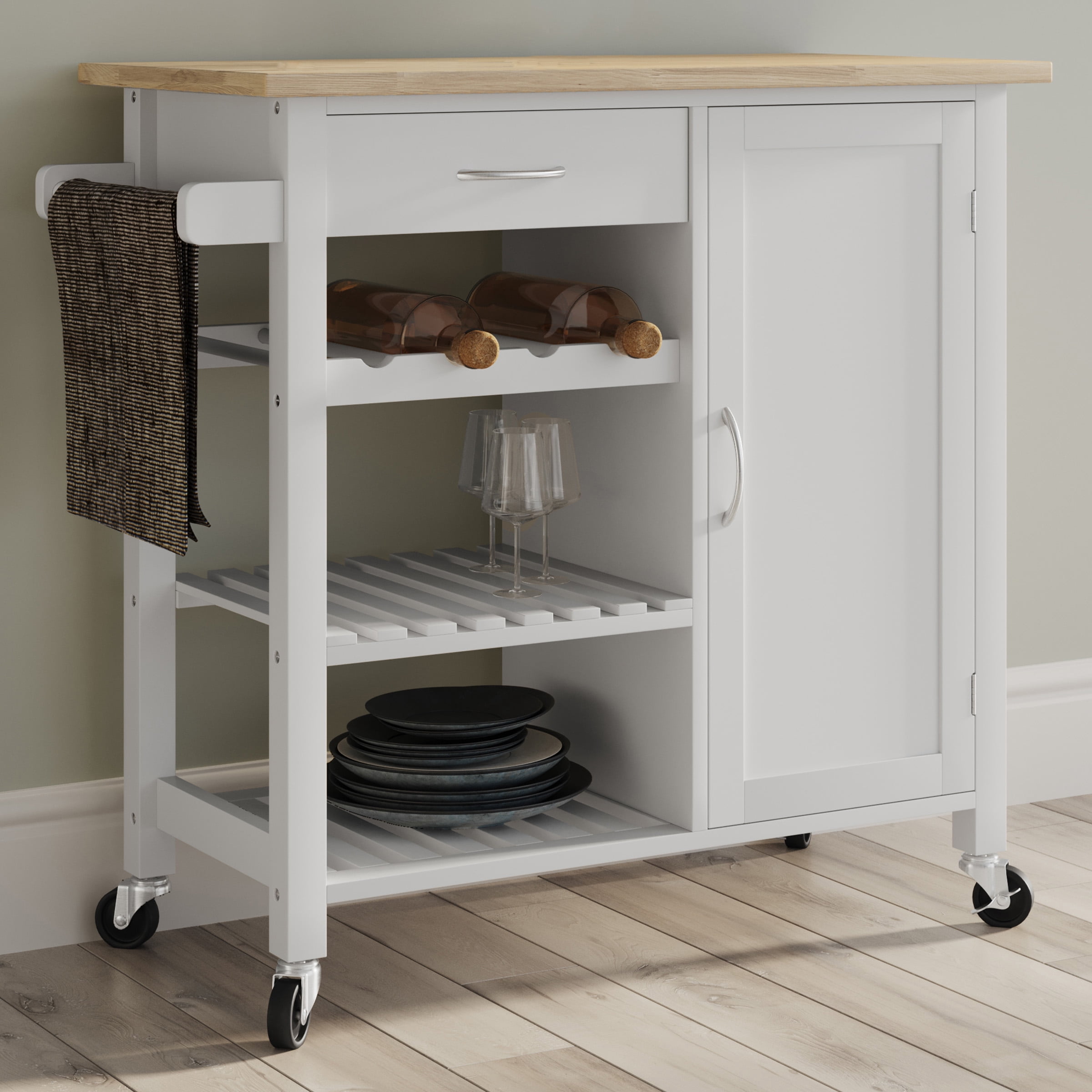 Lavish Home Kitchen Island with Towel Rack and Shelves