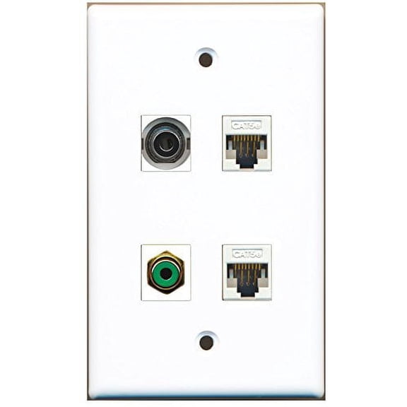 RiteAV - 1 Port RCA Green 1 Port 3.5mm 2 Port Cat5e Ethernet White Wall Plate