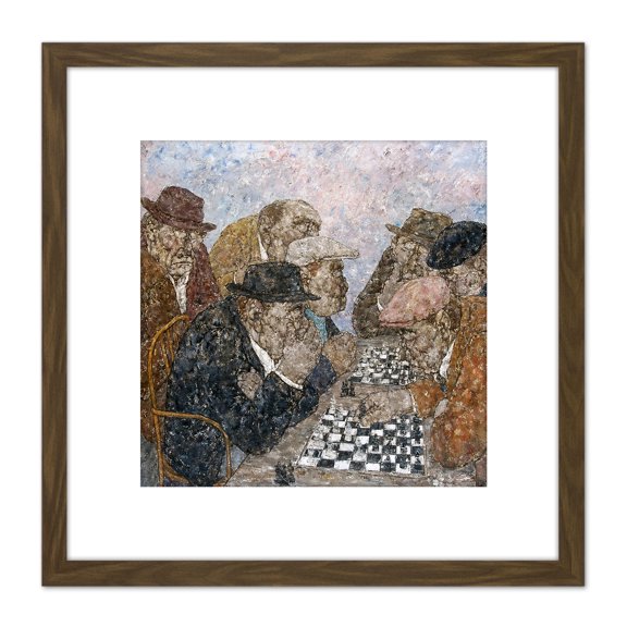 Akira Tanaka La Partie Dechecs Circa 1977 8X8 Inch Square Wooden Framed Wall Art Print Picture with Mount