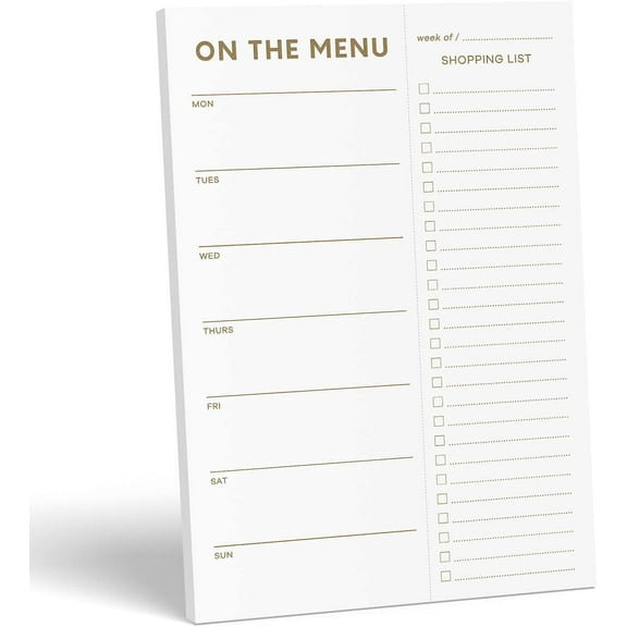 Gold Meal Planner and Grocery List Magnetic Notepad. 7x10” Meal Planning Pad with Tear Off Shopping List. Plan Weekly Menu Food for Weight Loss or Dinner List for Family!