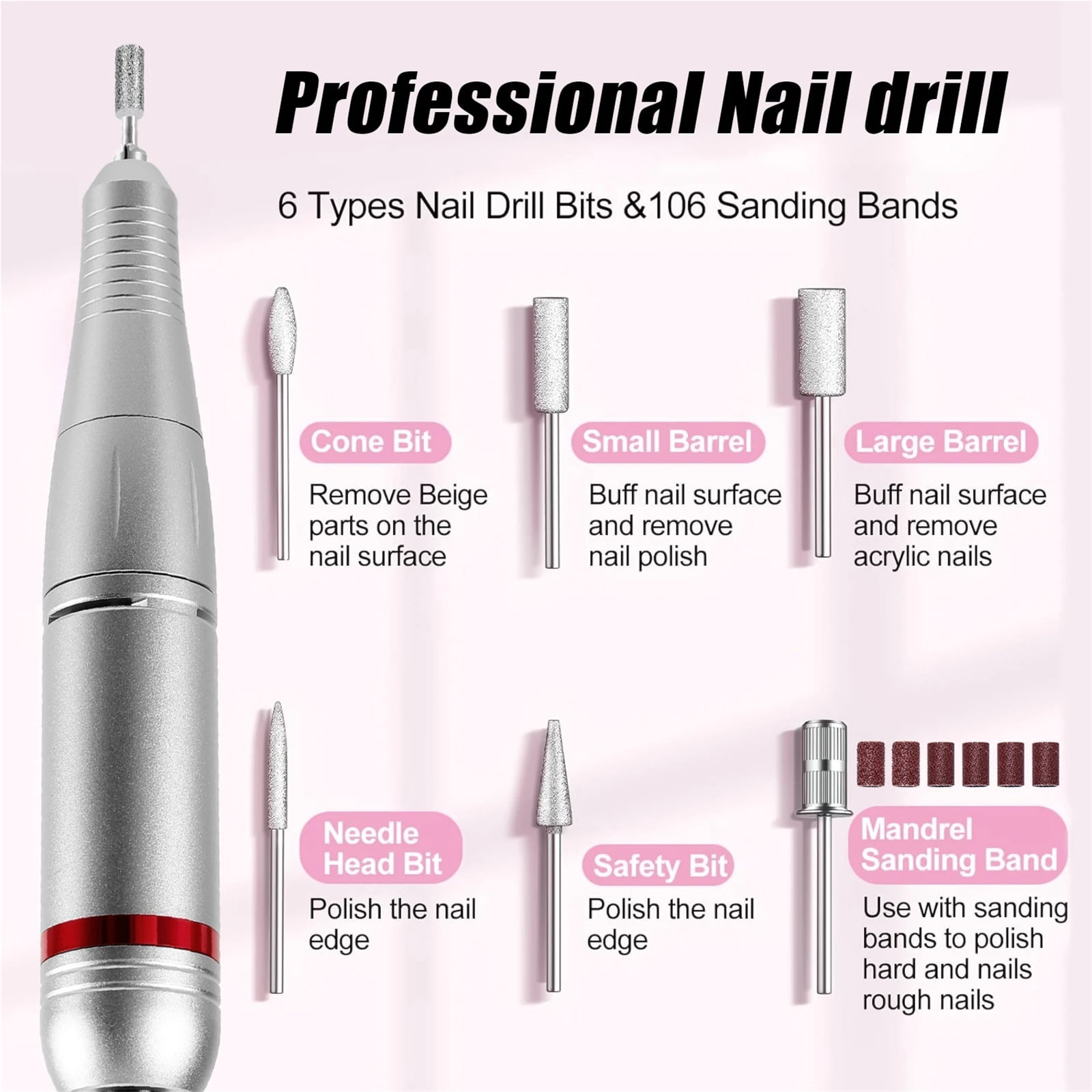 45000RPM Electric Nail Drill Kit For Acrylic, Gel, Dip Powder Nails, Professional Nail File Machine For Manicure & Pedicure