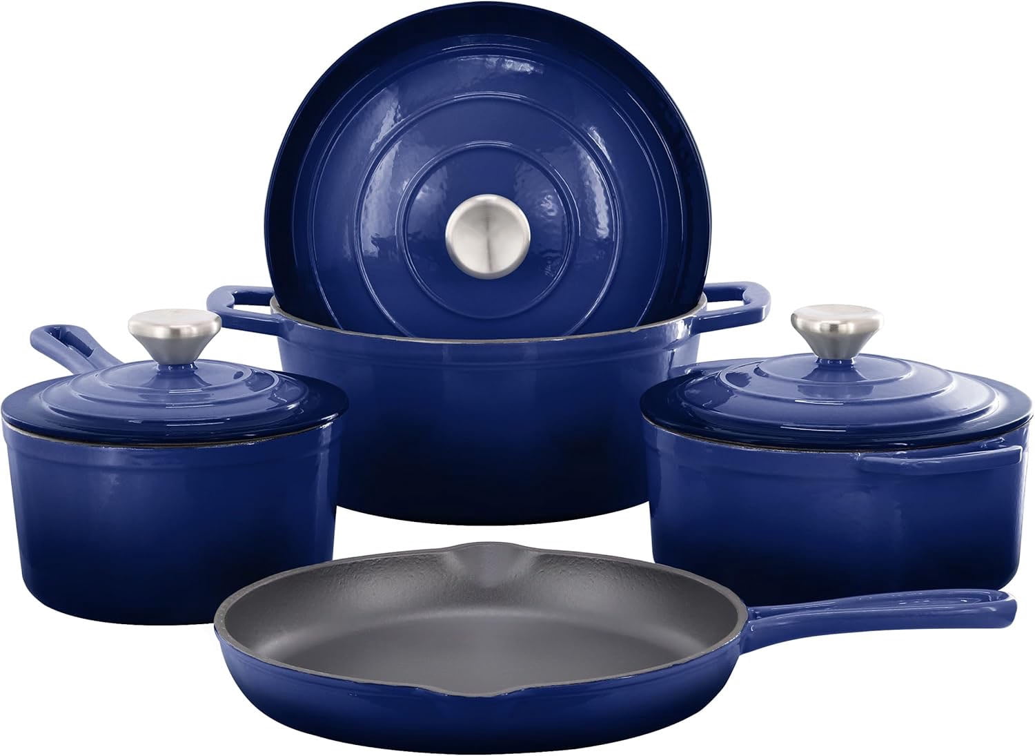 7 Piece Enameled Cast Iron Cookware Set, Heavy Duty Pots and Pans with Durable Enamel Finish, Cast Iron Kitchen Cookware Collection