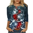 thumbnail image 2 of Titcea Christmas Shirts for Women 3/4 Sleeve Crew Neck Fashion Xmas Print Shirt Christmas Party Pullover Tops, 2 of 5