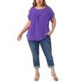 thumbnail image 2 of Agnes Orinda Women's Plus Size Tops Chiffon Swiss Dots Short Sleeves Lace Crochet Pleated Blouse 4X Purple, 2 of 6