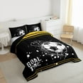 thumbnail image 3 of Feelyou Teens Watercolor Football Full Size Comforter Sets, Cartoon Soccer Sports Bedding Comforter Set, Rugby Goal Time Reversible Bedding Sets, Black Yellow Ultra Soft Bedroom Decor, 3pcs, 3 of 8