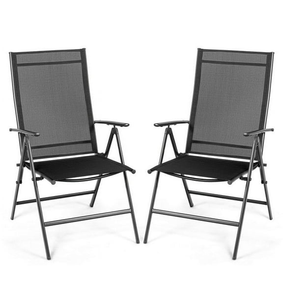 Spaco Set of 2 Adjustable Portable Patio Folding Dining Chair Recliners-Black, Outdoor Stackable Dining Chairs for All Weather, Breathable Garden Outdoor Furniture for Backyard Deck
