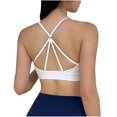 thumbnail image 4 of Xfvqtps Ruching Workout Bra for Women Low Support V Neck Padded Spaghetti Strap Ring Yoga Backless Sports Bra White, 4 of 5