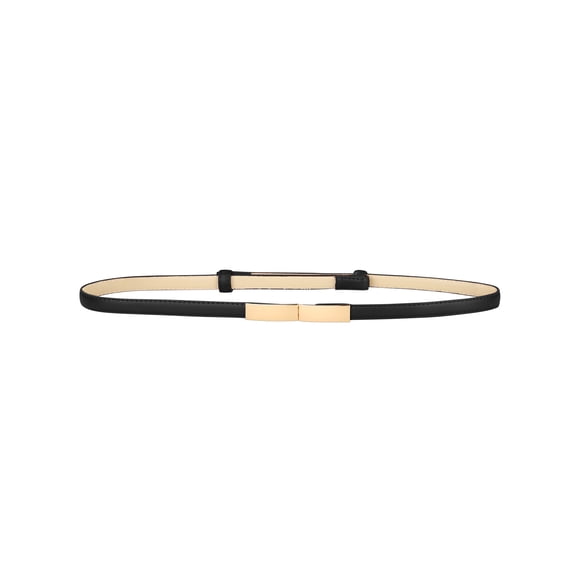 Cinturón de cintura de cuero sintético para mujer con hebilla de gancho de metal rectangular negro 55-95cm/21.65-37.4"