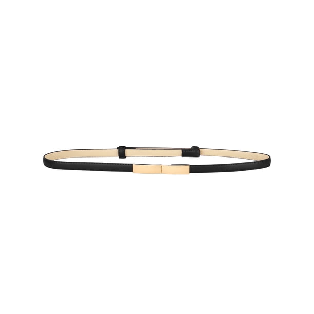 Cinturón de cintura de cuero sintético para mujer con hebilla de gancho de metal rectangular negro 55-95cm/21.65-37.4"