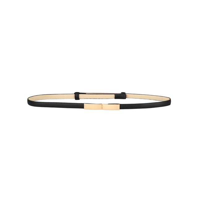 Cinturón de cintura de cuero sintético para mujer con hebilla de gancho de metal rectangular negro 55-95cm/21.65-37.4"